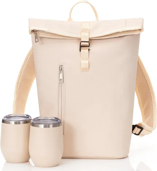 Stylish PU Leather Wine Backpack with Padded Straps & Compartments for Easy Travel 